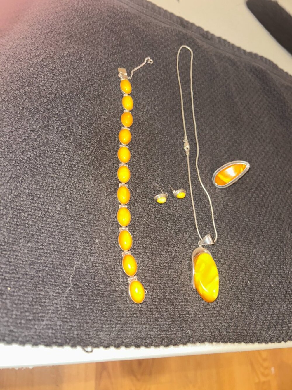 Butterscotch Baltic Amber Pendant with Sterling Silver Chain, Bracelet, Earrings